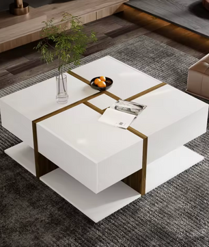 Vierkante salontafel 78cm – met lades en onderplank