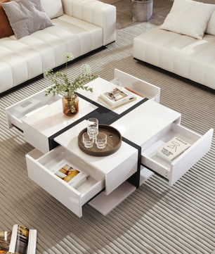 Vierkante salontafel 78cm – met lades en onderplank