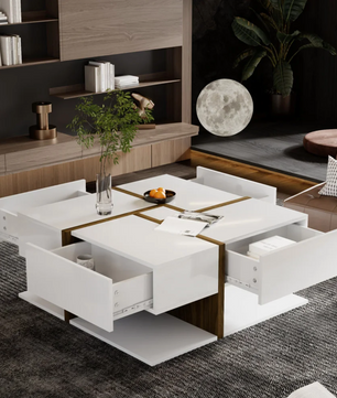 Vierkante salontafel 78cm – met lades en onderplank