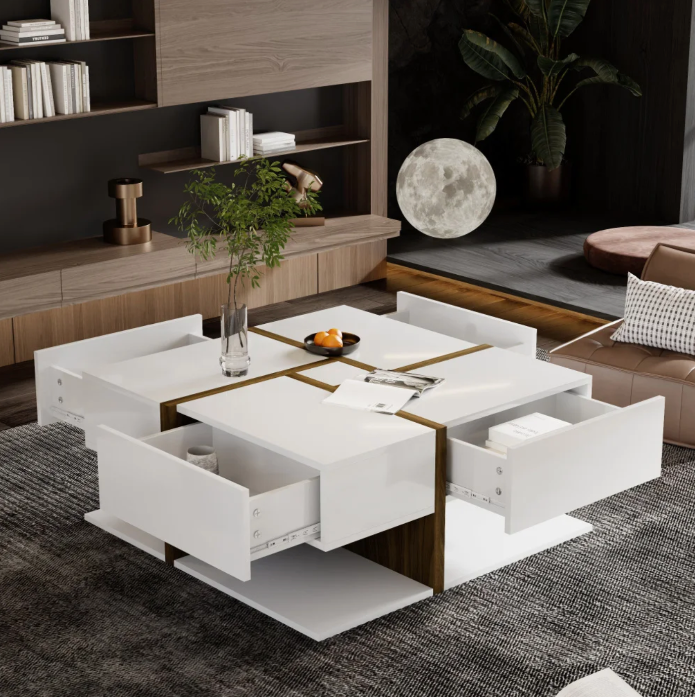 Vierkante salontafel 78cm – met lades en onderplank