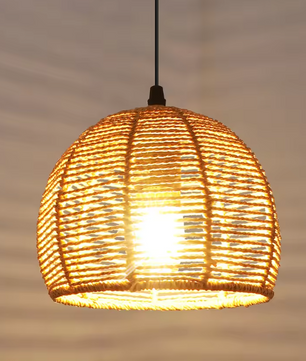 Vintage Rotan Hanglamp – Retro Kroonluchter met E27 Fitting, 20 cm