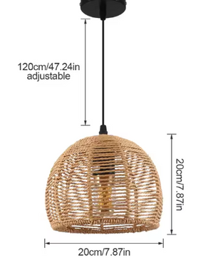 Vintage Rotan Hanglamp – Retro Kroonluchter met E27 Fitting, 20 cm