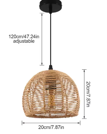 Vintage Rotan Hanglamp – Retro Kroonluchter met E27 Fitting, 20 cm