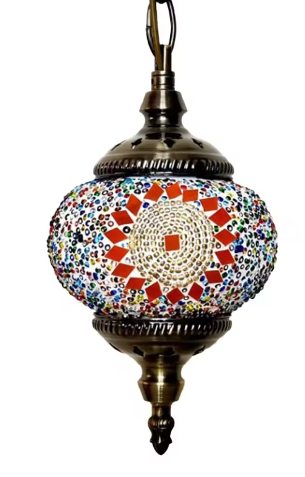 Turkse Marokkaanse Mozaïek Hanglamp – Handgemaakte Glazen Bol & Mediterrane Stijl