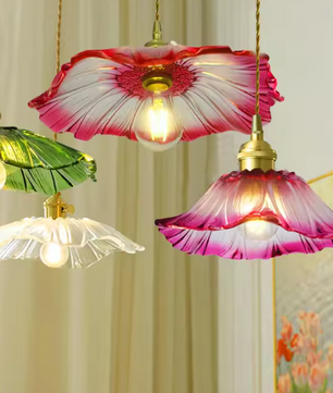 Vintage Glazen Bloem Hanglamp – Sfeervolle Retro Plafondlamp