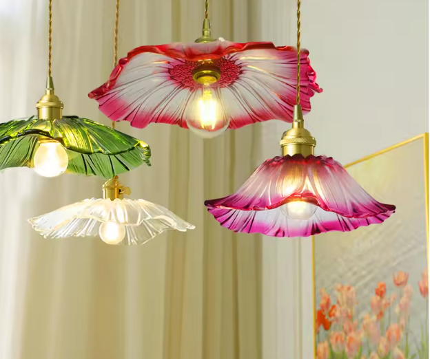 Vintage Glazen Bloem Hanglamp – Sfeervolle Retro Plafondlamp
