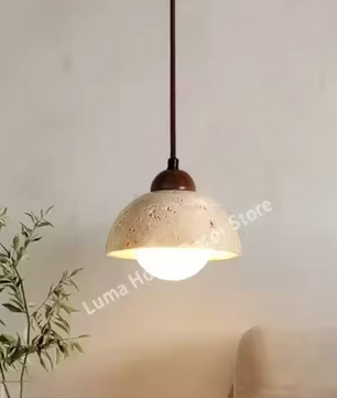 Travertijn Steen Hanglamp – Moderne LED Plafondlamp, Dimbaar & Sfeervol