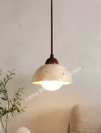 Travertijn Steen Hanglamp – Moderne LED Plafondlamp, Dimbaar & Sfeervol