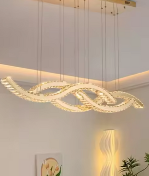 Luxe Kristallen LED Hanglamp – Dimbare Wave Kroonluchter met Afstandsbediening