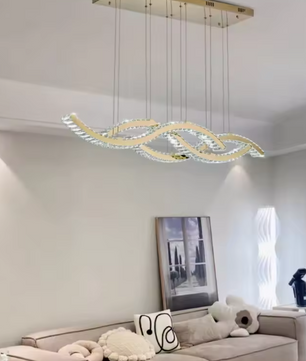 Luxe Kristallen LED Hanglamp – Dimbare Wave Kroonluchter met Afstandsbediening
