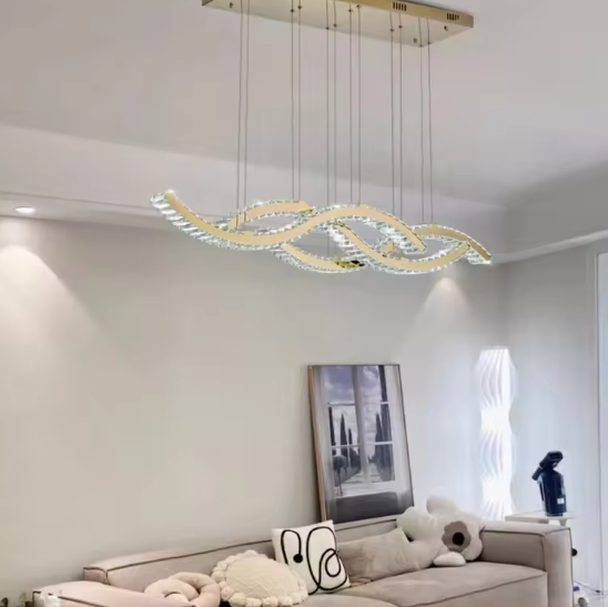 Luxe Kristallen LED Hanglamp – Dimbare Wave Kroonluchter met Afstandsbediening