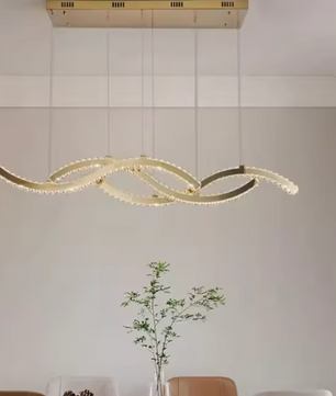 Luxe Kristallen LED Hanglamp – Dimbare Wave Kroonluchter met Afstandsbediening