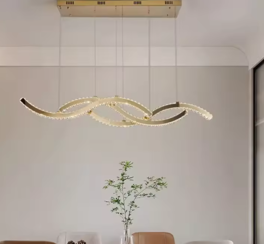Luxe Kristallen LED Hanglamp – Dimbare Wave Kroonluchter met Afstandsbediening