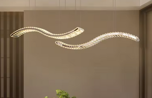 Luxe Kristallen LED Hanglamp – Dimbare Wave Kroonluchter met Afstandsbediening