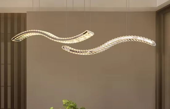 Luxe Kristallen LED Hanglamp – Dimbare Wave Kroonluchter met Afstandsbediening