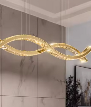 Luxe Kristallen LED Hanglamp – Dimbare Wave Kroonluchter met Afstandsbediening