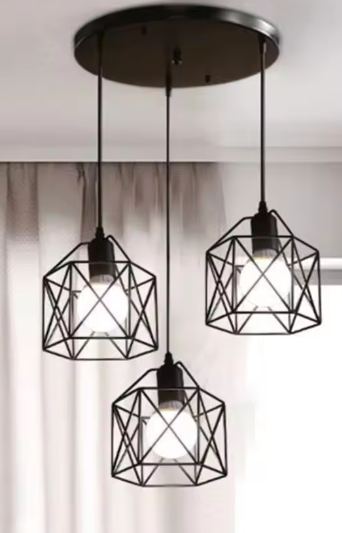 Vintage 3-Lichts Hanglamp – Industriële Plafondlamp met Metalen Kap