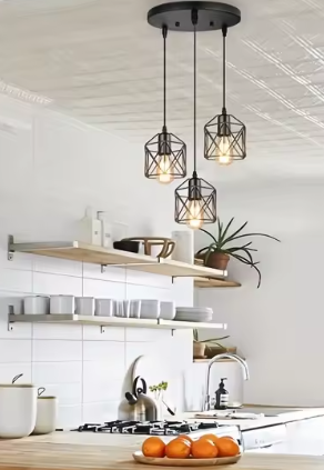 Vintage 3-Lichts Hanglamp – Industriële Plafondlamp met Metalen Kap