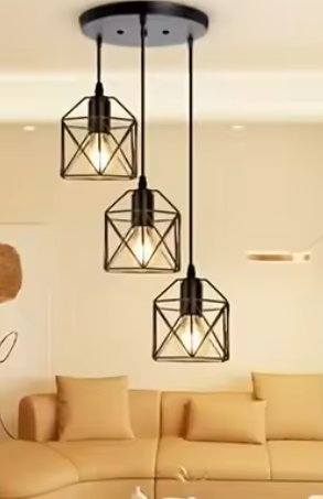Vintage 3-Lichts Hanglamp – Industriële Plafondlamp met Metalen Kap