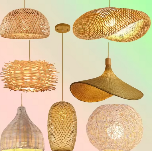 Rotan Bamboe Hanglamp – Handgeweven Natuurlijke Plafondlamp voor Woonkamer & Slaapkamer