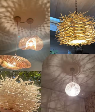 Rotan Bamboe Hanglamp – Handgeweven Natuurlijke Plafondlamp voor Woonkamer & Slaapkamer