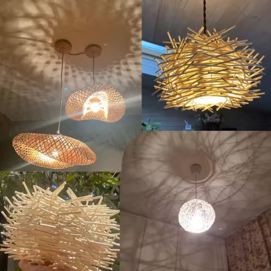 Rotan Bamboe Hanglamp – Handgeweven Natuurlijke Plafondlamp voor Woonkamer & Slaapkamer