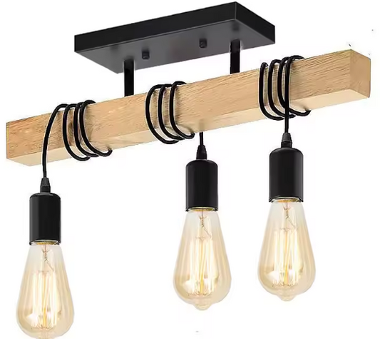 Moderne Houten Kroonluchter – Creatieve Hanglamp met Massief Hout & 3 Verstelbare Kabels