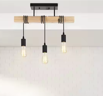 Moderne Houten Kroonluchter – Creatieve Hanglamp met Massief Hout & 3 Verstelbare Kabels