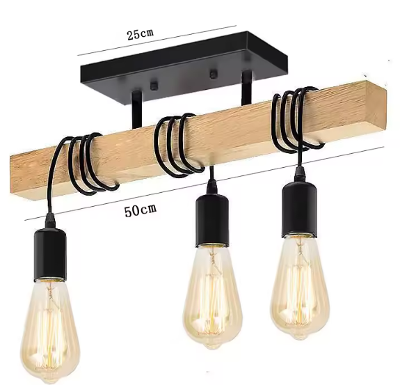 Moderne Houten Kroonluchter – Creatieve Hanglamp met Massief Hout & 3 Verstelbare Kabels