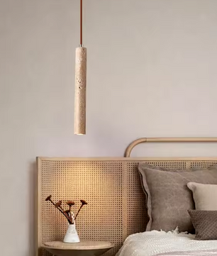 Japanse LED Hanglamp – Lange Buis met Houten Plafondplaat, Rustig & Modern Design