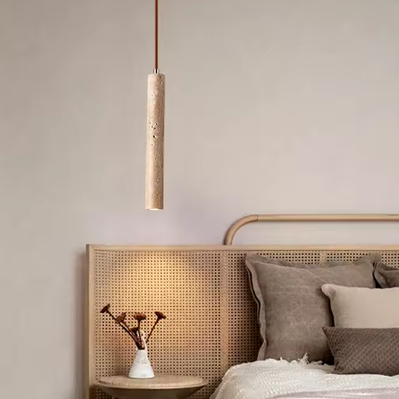Japanse LED Hanglamp – Lange Buis met Houten Plafondplaat, Rustig & Modern Design