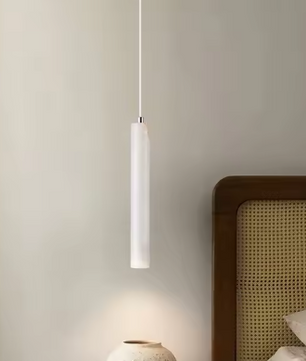 Japanse LED Hanglamp – Lange Buis met Houten Plafondplaat, Rustig & Modern Design