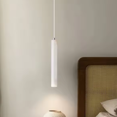 Japanse LED Hanglamp – Lange Buis met Houten Plafondplaat, Rustig & Modern Design