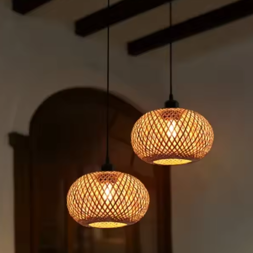 Bamboe Hanglamp – Handgemaakte Rotan Plafondlamp Bohemian