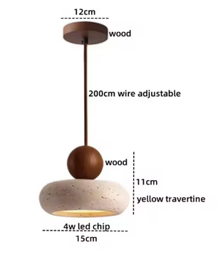 Travertijn Hanglamp – Moderne Grotsteen LED Plafondlamp met Houten Accenten