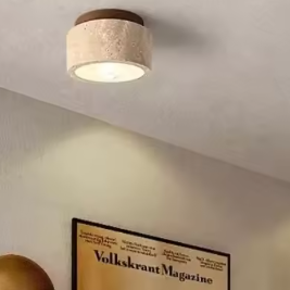 Travertijn Plafondlamp – Moderne Stenen Inbouwlamp voor Hal & Slaapkamer