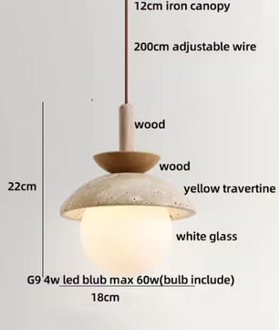 Japanse Travertijn Hanglamp – Moderne Wabi Sabi LED Hanglamp met Houten Accenten