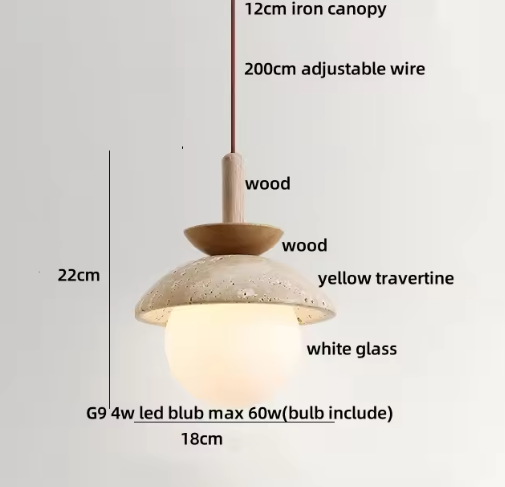 Japanse Travertijn Hanglamp – Moderne Wabi Sabi LED Hanglamp met Houten Accenten