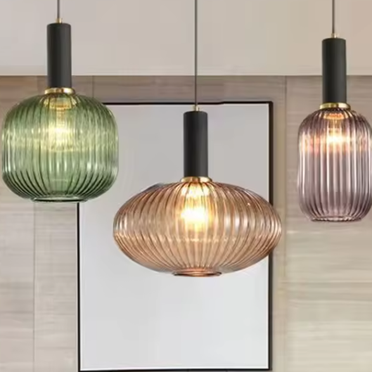 Nordic Glazen Hanglamp – Cognac, Groen, Wit & Rookgrijs, Modern Design