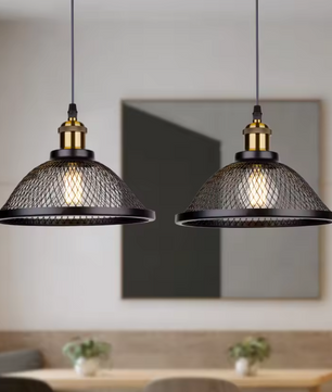 Vintage Retro Zwarte Hanglamp – Industriële Net-Cage Stijl, E27 LED Armatuur