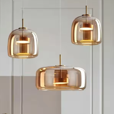 Moderne LED Glazen Hanglamp – Rookgrijs & Amber, 3 Maten