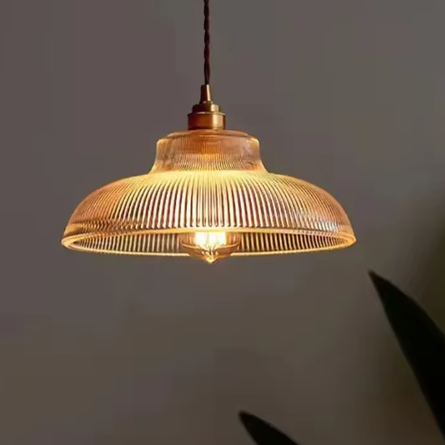 Nordic Houten Glazen Hanglamp – Vintage Design met Messing Accent, Warm en Stijlvol