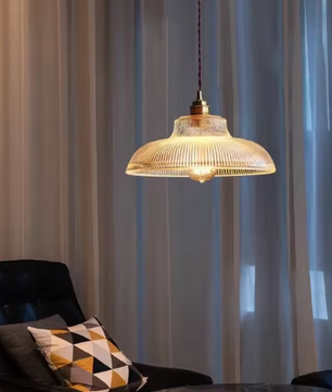 Nordic Houten Glazen Hanglamp – Vintage Design met Messing Accent, Warm en Stijlvol