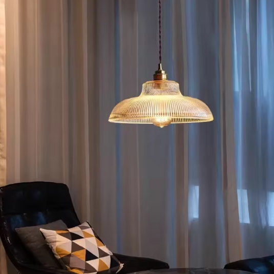 Nordic Houten Glazen Hanglamp – Vintage Design met Messing Accent, Warm en Stijlvol
