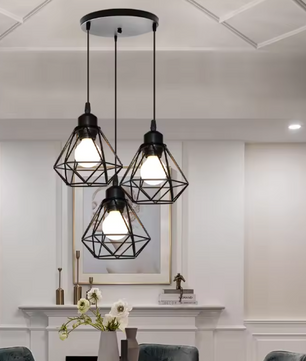 Vintage Industriële Hanglamp – Smeedijzeren Diamant Design, Modern en Stijlvol