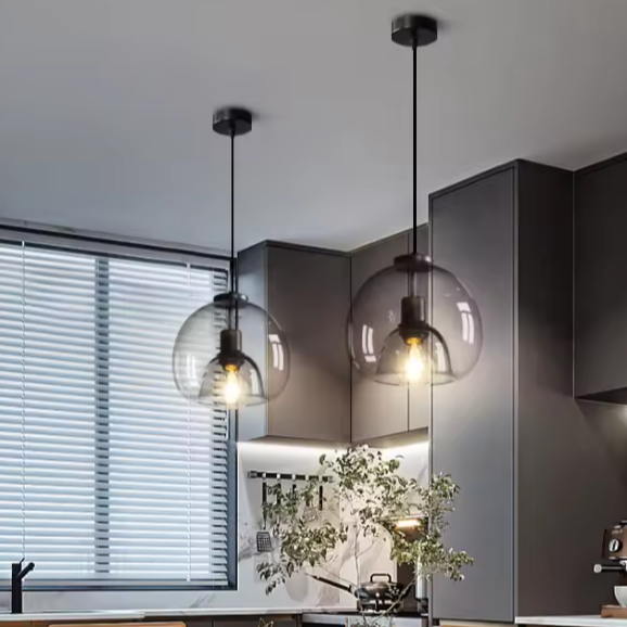 Nordic Glazen Hanglamp – Rokerig Grijs Design voor Keuken & Woonkamer