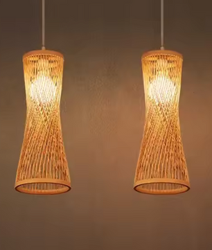 Japanse Bamboe Hanglamp – Handgeweven Rotan Kroonluchter, Natuurlijke Sfeerverlichting voor Woonkamer, Restaurant & Café