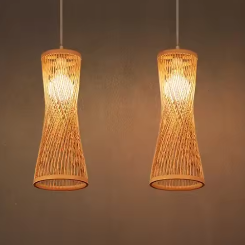 Japanse Bamboe Hanglamp – Handgeweven Rotan Kroonluchter, Natuurlijke Sfeerverlichting voor Woonkamer, Restaurant & Café
