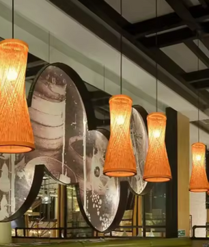Japanse Bamboe Hanglamp – Handgeweven Rotan Kroonluchter, Natuurlijke Sfeerverlichting voor Woonkamer, Restaurant & Café