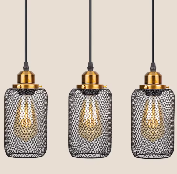 Zwarte Vintage Kooi Hanglamp – Industriële E27 Plafondlamp voor Café, Bar & Woonkamer